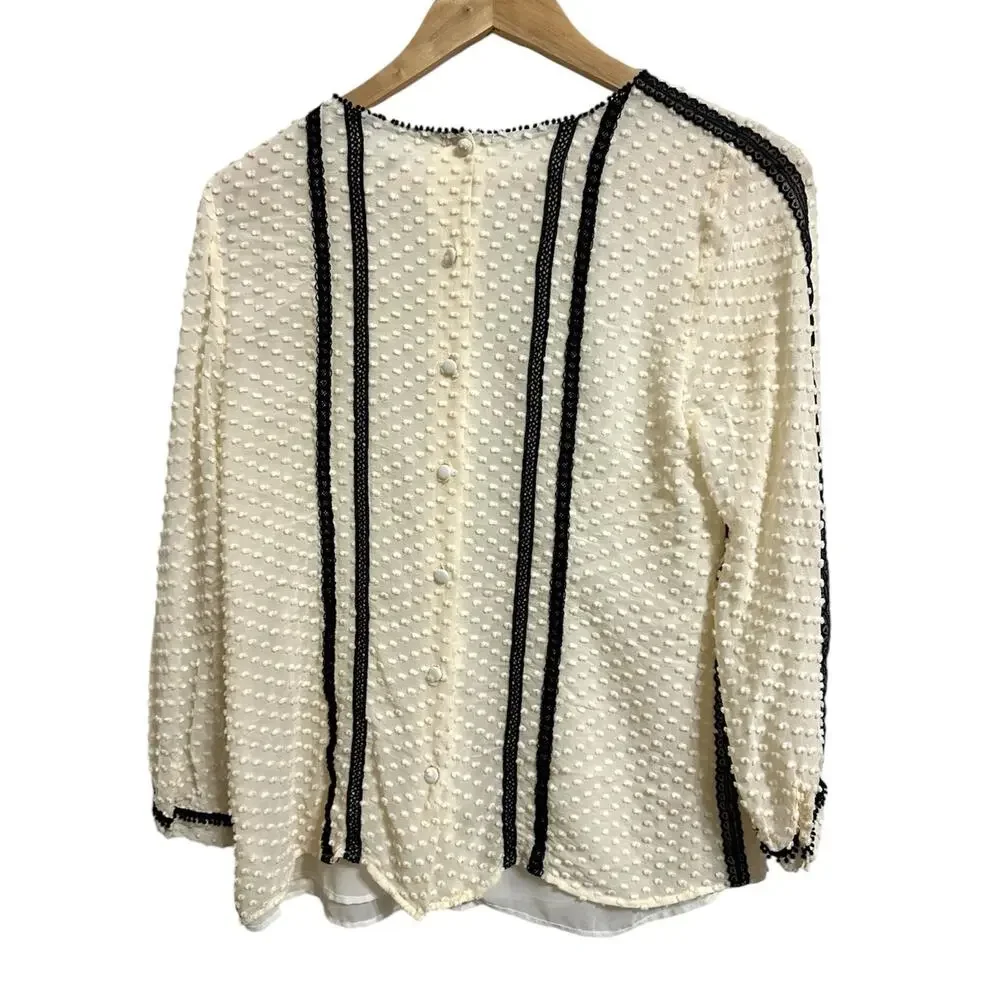 J.crew lace trim swiss dot long‎ sleeve blouse size 8 #06687